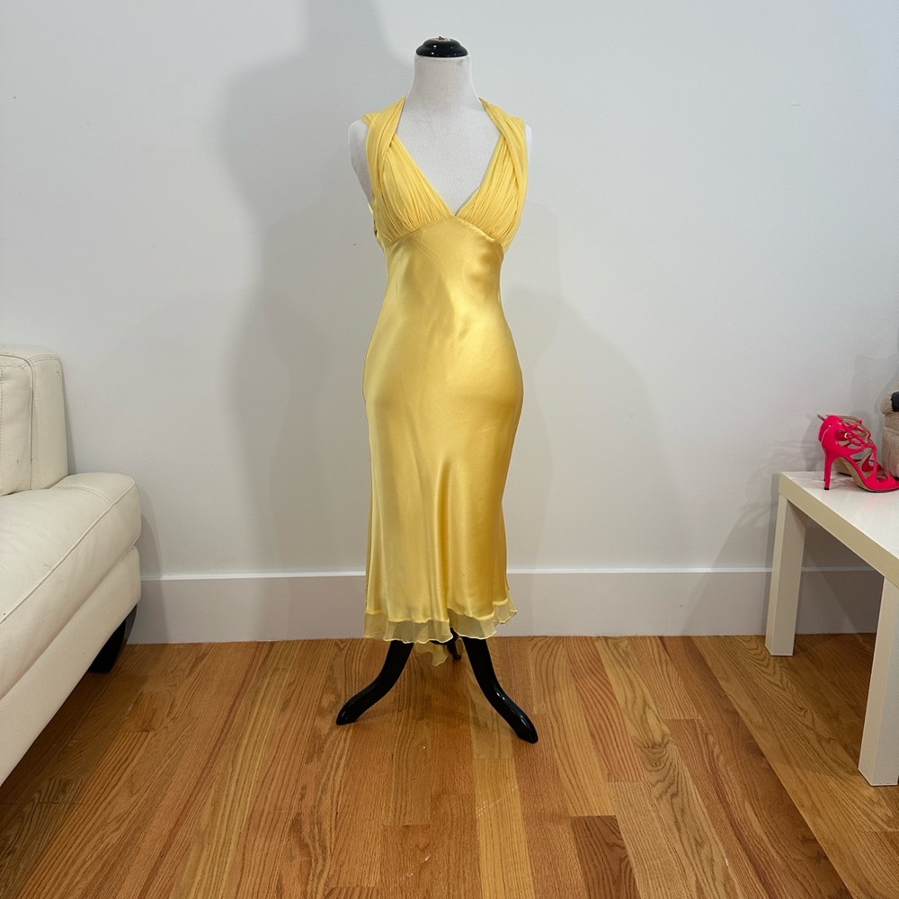 Cache Vibrant Yellow Satin Gown, Size XS